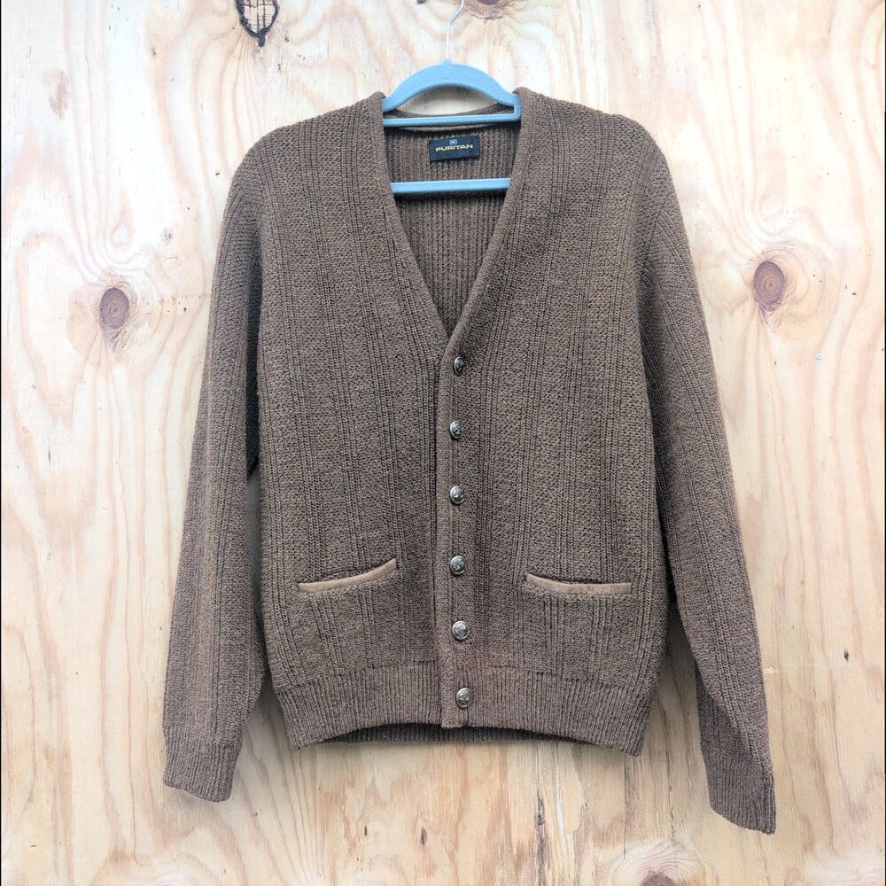 Vtg Puritan Wool Cardigan Eclectic Grandpa Professor Sweater Men's Med